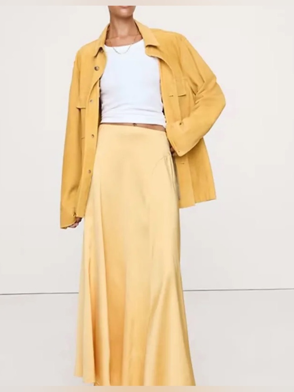 NWT Banana Republic Stretch Satin Maxi Skirt Golden Yellow size XS